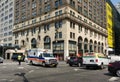 NewYorkÃ¢â¬âPresbyterian Hospital Ambulance, NYPD Traffic Officer, New York City, NYC, NY, USA Royalty Free Stock Photo